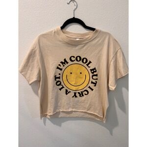 I'm Cool But I Cry A Lot Smiley Face Graphic Crop Tee Medium